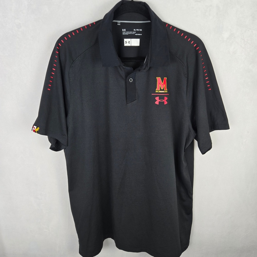 Under Armour Maryland Terrapins Polo Shirt Mens XL Black HeatGear Loose NCAA